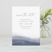 Navy Tides Elegant Simple Coastal Waterverf Save The Date (Staand voorkant)
