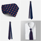 Navy Tie with Carrot-Orange Star Pattern Stropdas