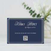 Navy Timeless Old Money Wedding RSVP Kaartje (Staand voorkant)