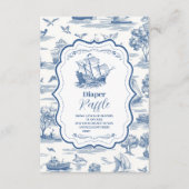 Navy Toile Nautisch Baby shower Diapper Raffle Informatiekaartje (Voorkant)