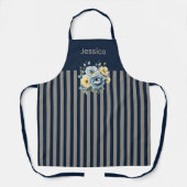 Navy Top met Grijze Strepen Bloemen Schort (Voorkant)