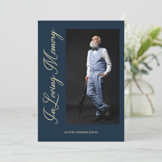 Navy Traditional Elegant Golden Effect Photo Kaart (Staand voorkant)