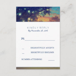 Navy Tree Lights Wedding RSVP Kaarten Kaartje