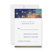Navy Tree Lights Wedding RSVP Kaarten