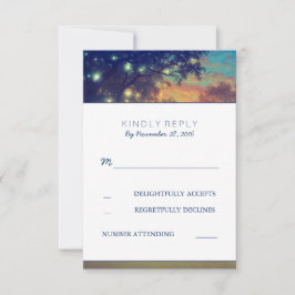 Navy Tree Lights Wedding RSVP Kaarten Kaartje