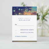 Navy Tree Lights Wedding RSVP Kaarten Kaartje (Staand voorkant)