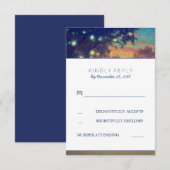 Navy Tree Lights Wedding RSVP Kaarten Kaartje (Voorkant / Achterkant)