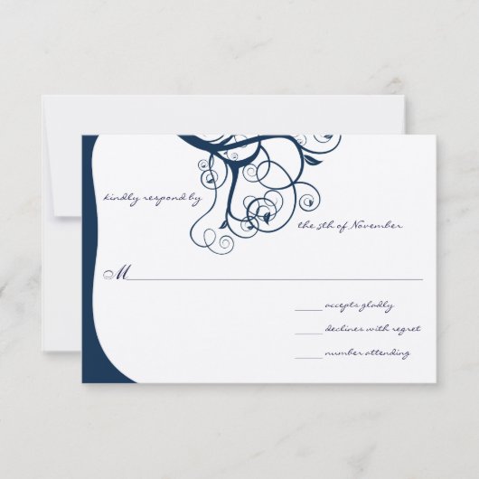 Navy Tree Swirls Wedding RSVP-uitnodigingen RSVP Kaartje (Voorkant)