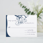 Navy Tree Swirls Wedding RSVP-uitnodigingen RSVP Kaartje (Staand voorkant)