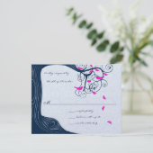 Navy Tree Swirls Wedding RSVP-uitnodigingen RSVP Kaartje (Staand voorkant)
