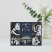 Navy Trendy Chic Collage Wedding Covid19 5 Foto's Briefkaart (Staand voorkant)