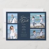 Navy Trendy Collage Wedding Save Date 4 Photos (Voorkant)