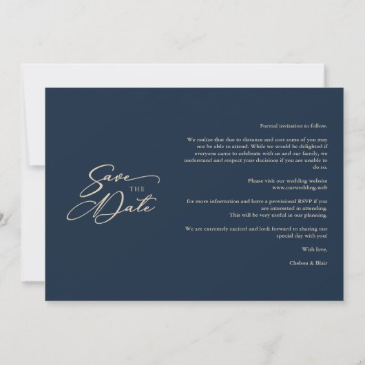 Navy Trendy Collage Wedding Save Date 4 Photos (Achterkant)