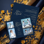 Navy Trendy Collage Wedding Save Date 4 Photos