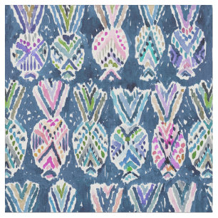 NAVY TRIBAL PINEAPPLES Tropische Waterverf Stof