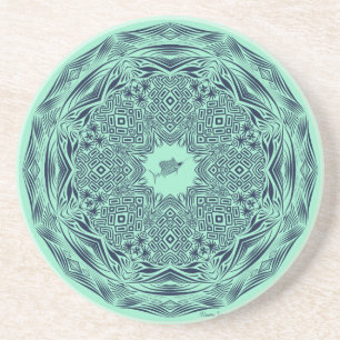 Navy Tribal Sailfish Mandala op Mint Zandsteen Onderzetter