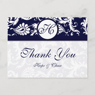 Navy Trim Damask Swirls Dank je Kaarten
