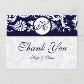 Navy Trim Damask Swirls Dank je Kaarten (Voorkant)