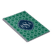 Navy Triple Monogram Emerald Quatrefoil Patroon Notitieboek (Rechterzijde)