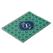 Navy Triple Monogram Emerald Quatrefoil Patroon Notitieboek (Linkerzijde)