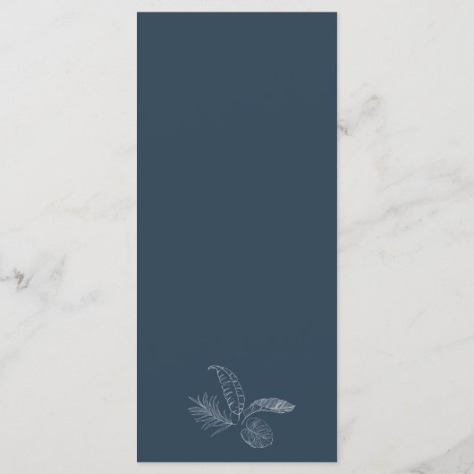 Navy Tropical Leaf Wedding Menu Kaart (Achterkant)