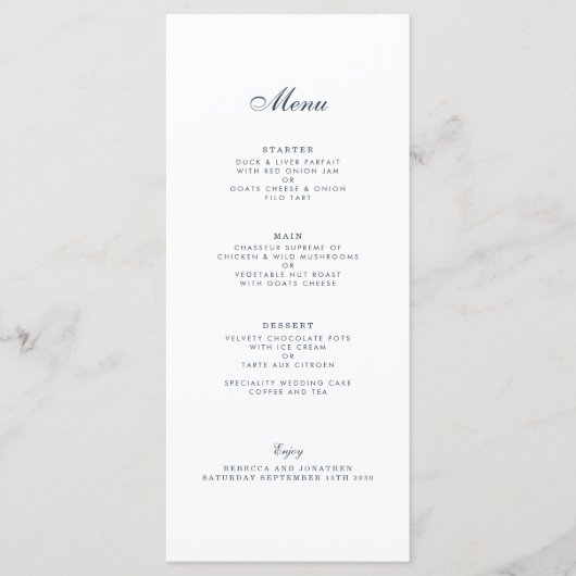 Navy Tropical Leaf Wedding Menu Kaart (Voorkant)