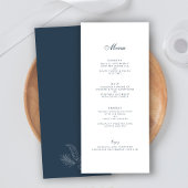 Navy Tropical Leaf Wedding Menu Kaart
