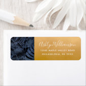 Navy tropical palm leaf modern script gold address etiket (Insitu)