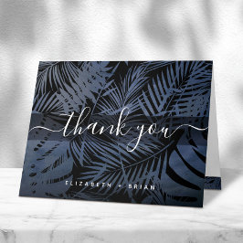 Navy tropical palm leaf Patrografie script Bedankkaart