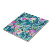 NAVY TROPICAL PARADISE Hawaiian Hibiscus Floral Tegeltje (Zijkant)