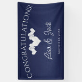 Navy Trouwbanner Elegante Witte Harten Spandoek (Verticaal)