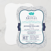 Navy, turkoois, grijs damast Vrijgezellenfeest Kaart (Voorkant / Achterkant)