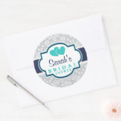 Navy, turkoois, grijs damast Vrijgezellenfeest Ronde Sticker (Envelop)