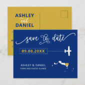 Navy Turks en Caicos Wedding Save the Date Map Briefkaart (Voorkant / Achterkant)