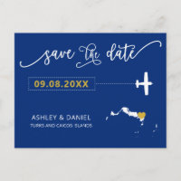 Navy Turks en Caicos Wedding Save the Date Map