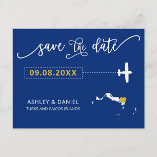 Navy Turks en Caicos Wedding Save the Date Map Briefkaart