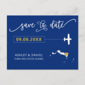 Navy Turks en Caicos Wedding Save the Date Map Briefkaart (Voorkant)