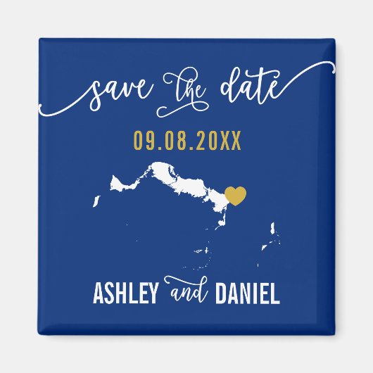Navy Turks en Caicos Wedding Save the Date Map Magneet (Voorkant)