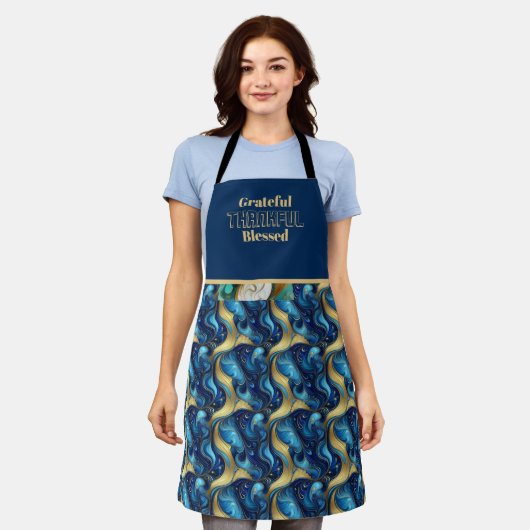 Navy Turquoise All-Over Print Schort (Gedragen)