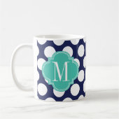 Navy & Turquoise Big Polka Dots Monogrammed Koffiemok (Links)