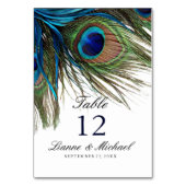 Navy Turquoise Pauw Trouwtafel + Menu Kaart (Voorkant)