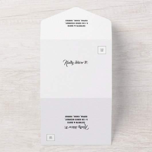 Navy Turquoise Peacock Feather Boho Wedding All In One Uitnodiging (Buitenkant)