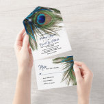 Navy Turquoise Peacock Feather Boho Wedding All In One Uitnodiging<br><div class="desc">Deze mooie budgetvriendelijke uitnodiging van de marine Turquoise Peacock Feather Boho Wedding is ontworpen met een gemakkelijk te verwijderen geperforeerd RSVP-briefkaart. Schuif gewoon elke kaart in de aangegeven vorm,  en verzegel en verzend - geen envelop nodig voor de verzending.</div>