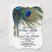 Navy Turquoise Peacock Feather Boho Wedding Invite Kaart (Voorkant)