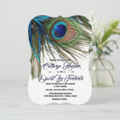 Navy Turquoise Peacock Feather Boho Wedding Invite Kaart (Staand voorkant)