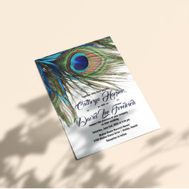 Navy Turquoise Peacock Feather Boho Wedding Invite Kaart
