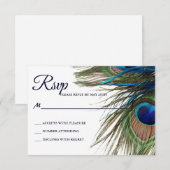 Navy Turquoise Peacock Feather Boho Wedding RSVP Kaartje (Voorkant / Achterkant)