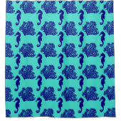 Navy Turquoise Seahorse Coastal Pattern Douchegordijn (Voorkant)