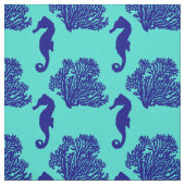 Navy Turquoise Seahorse Coastal Pattern Stof (Swatch)