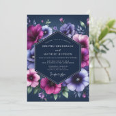 Navy Twilight Bloom Wedding Kaart (Staand voorkant)